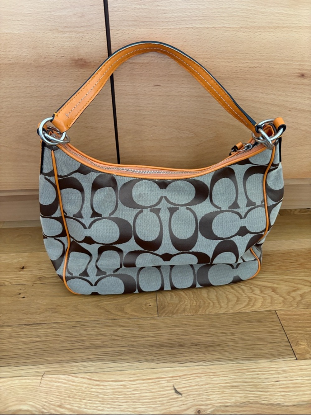 Coach Canvas Signature Hobo with Orange Trim - Picture 7 of 11